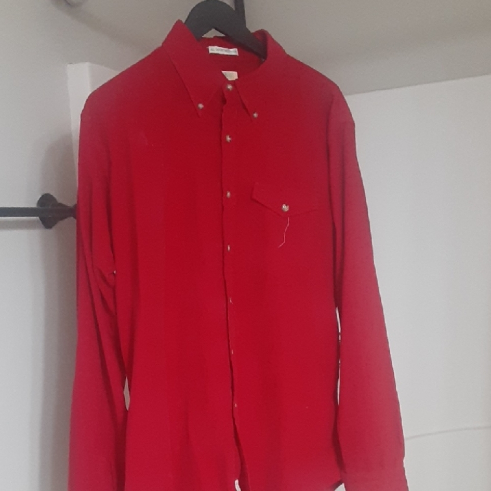 Red Corduroy Casual Button up Shirt